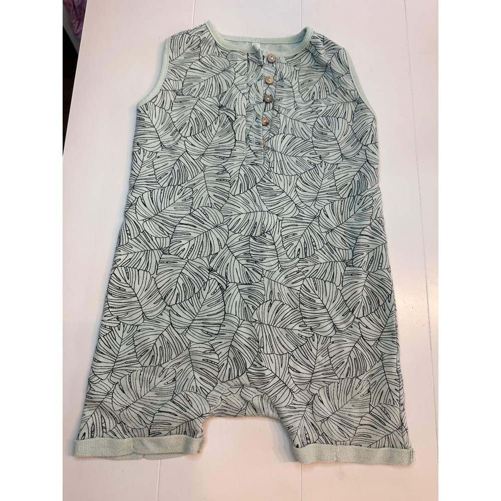Rylee + Cru Romper Kids 18-24M Green Good Leaf Print Henley Sleeveless Jumpsuit